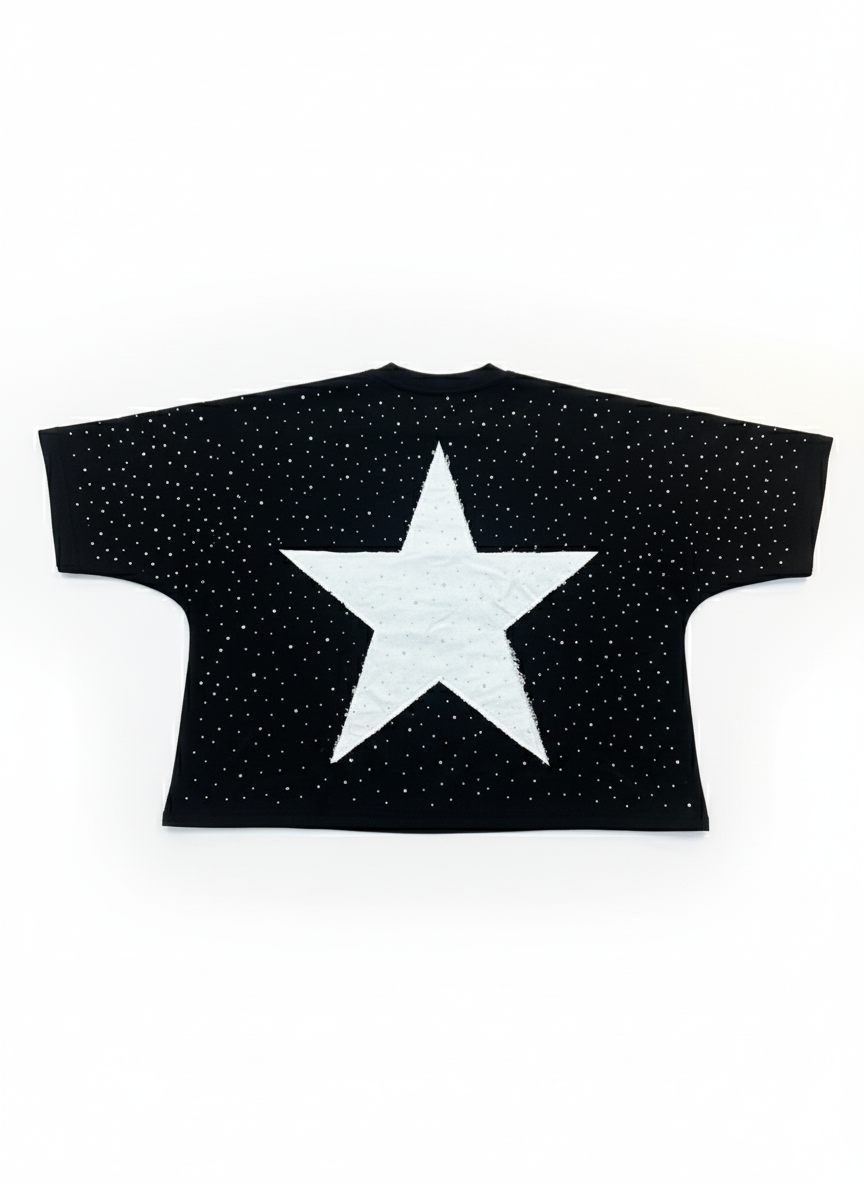 Black Rhinestone Cropped Tee